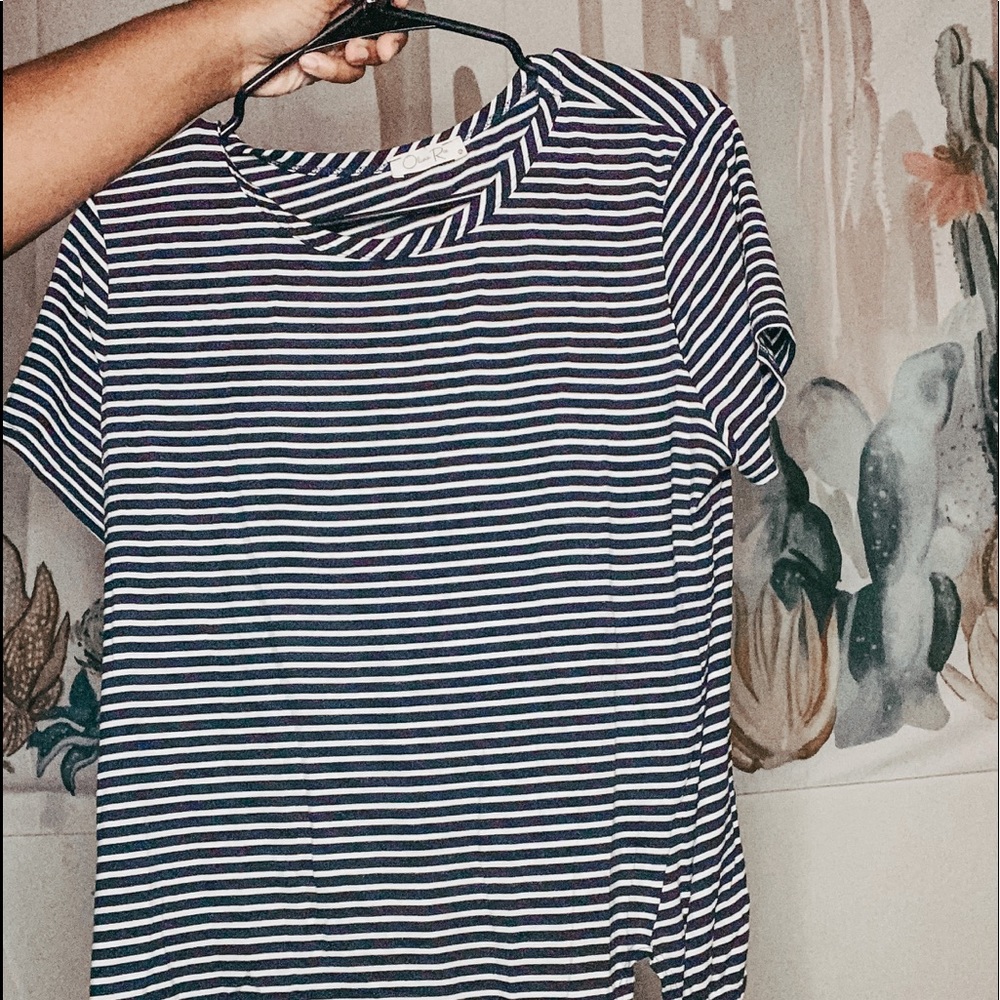 Navy blue striped blouse with a tie !